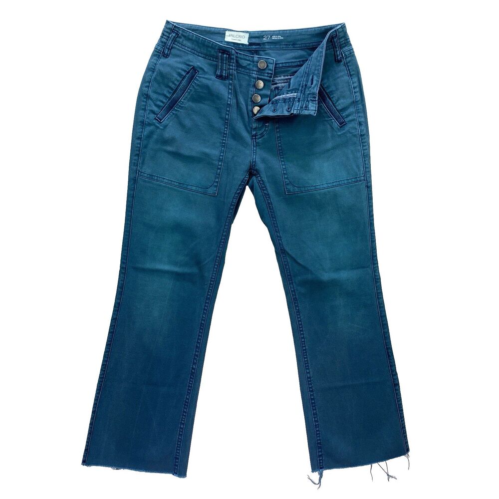 Pilcro Anthropologie Womens 27 Crop Pants Raw Hem Button Fly Straight Festival